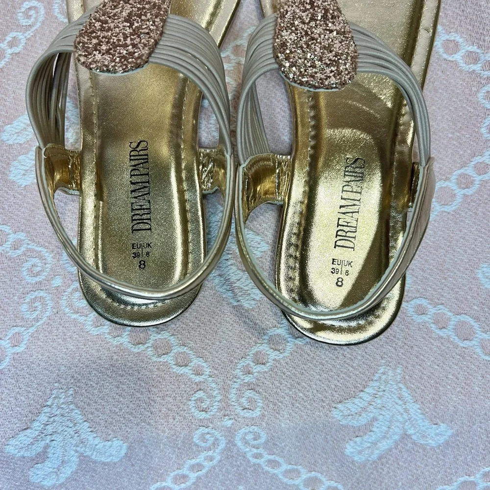 Dream Pairs Women's Golden Flat Sandals Open Toe Size 8 - Picture 7 of 10
